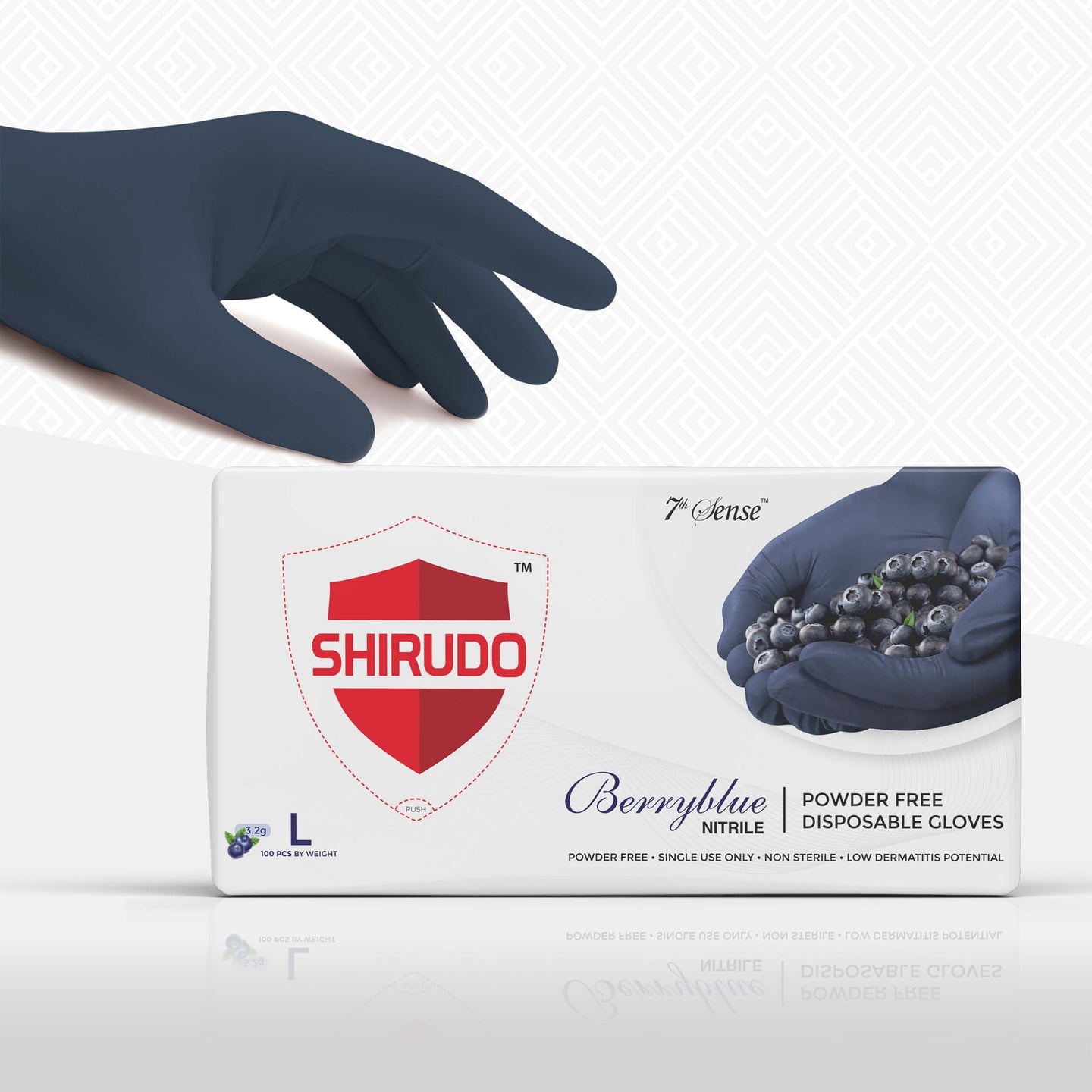 SHIRUDO 7th Sense Nitrile Disposable Glove, LD technology, Food Safe (9"/3.2g/100pcs)