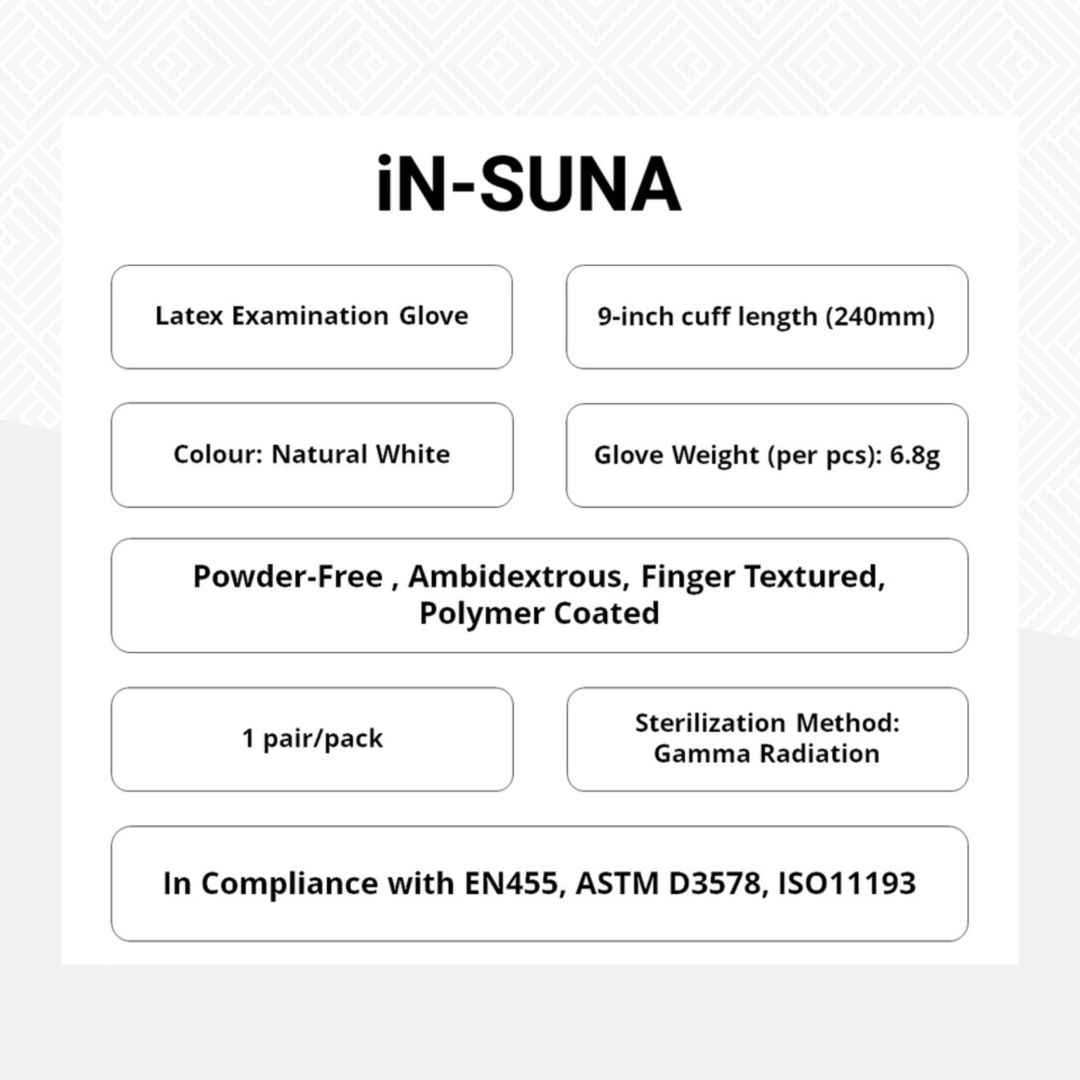 iNtouch V Natural Sterile Powder Free Latex Examination Glove (9"/6.8g/1pair)