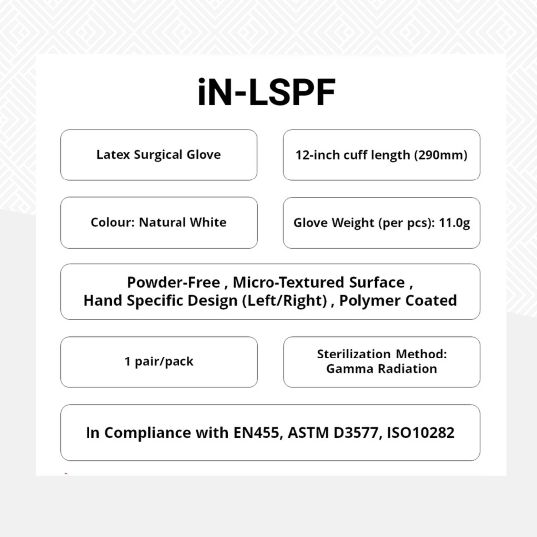 iNtouch Powder Free Sterile Latex Surgical Gloves (12"/11.0g/1pair)