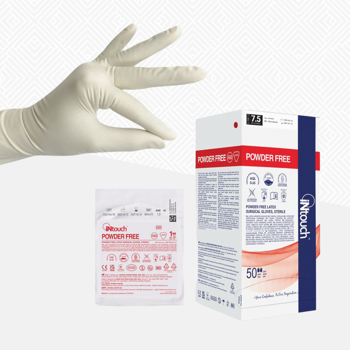 iNtouch Powder Free Sterile Latex Surgical Gloves (12"/11.0g/1pair)