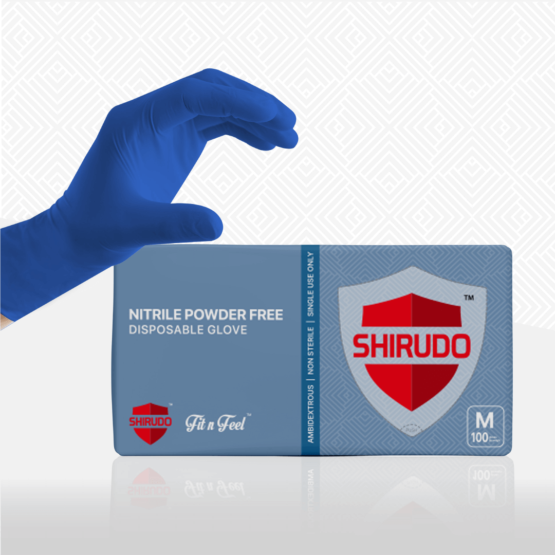 SHIRUDO Fit n Feel Nitrile Disposable Glove, Powder Free (9"/3.0g/100pcs)