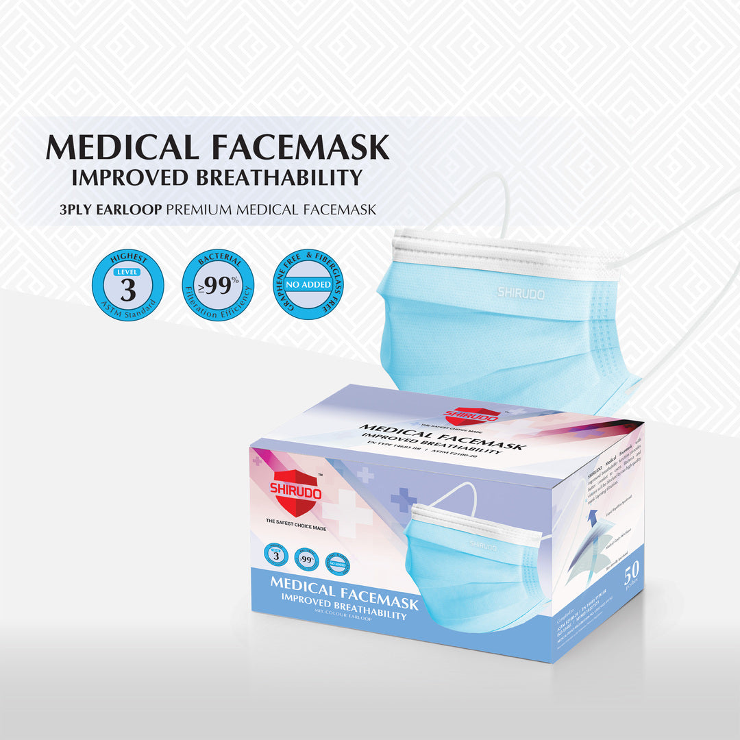 SHIRUDO 3-Ply Earloop Premium Medical Facemask [50pcs/box]