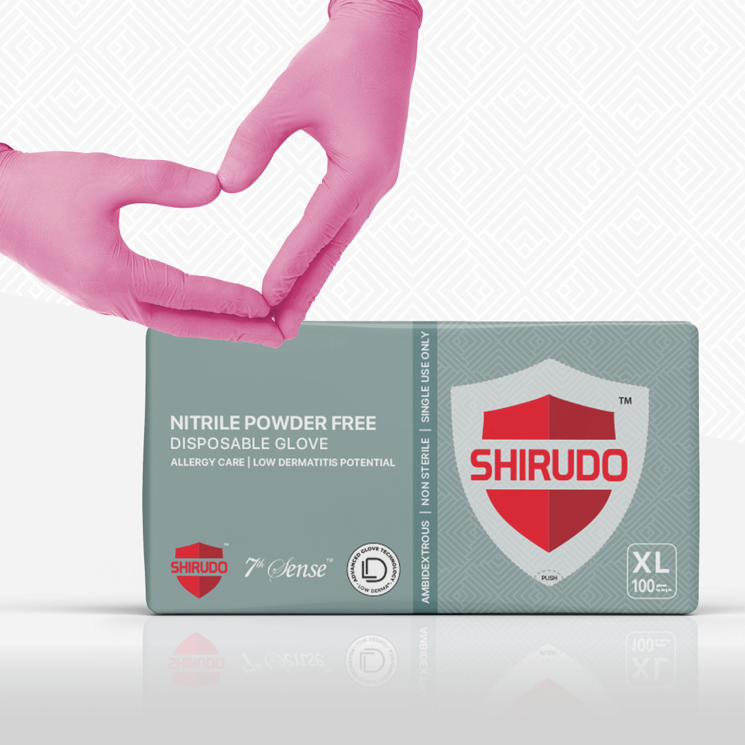 SHIRUDO 7th Sense Pink Nitrile Disposable Glove - LD technology, powder free (9"/4.2g/100pcs)