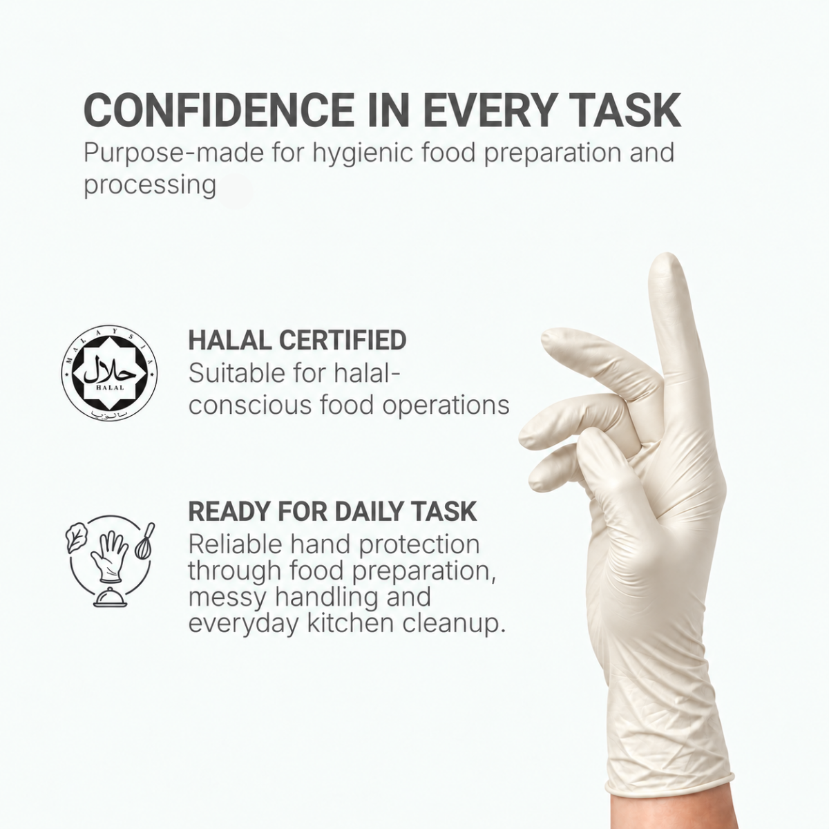 Confidenz Halal White Nitrile Disposable Glove, Food Safe (9.5