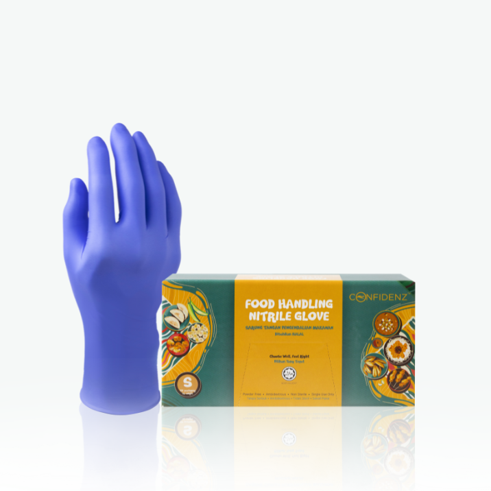 Confidenz Halal Blue Nitrile Disposable Glove, Food Safe (9.5