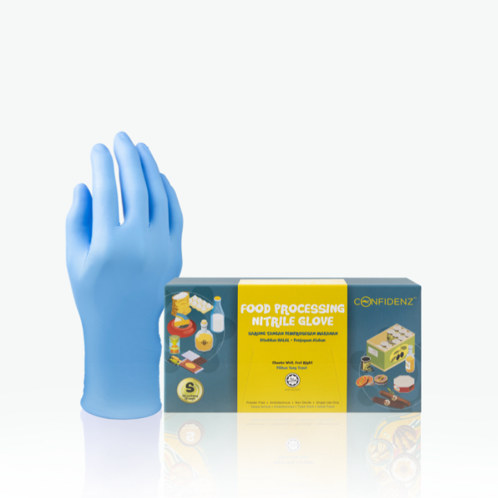Confidenz Halal Blue Nitrile Disposable Gloves, LD Technology™, Food Safe (9.5"/4.6g/100pcs)
