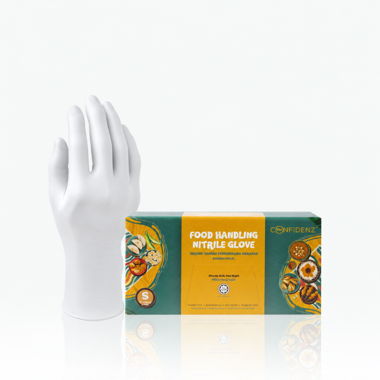 Confidenz Halal White Nitrile Disposable Glove, Food Safe (9.5