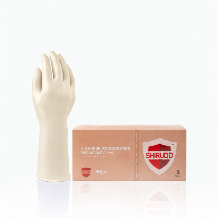 Shirudo HRpro High Risk Natural White Latex Disposable Glove (11.4”/8.0g/100pcs)