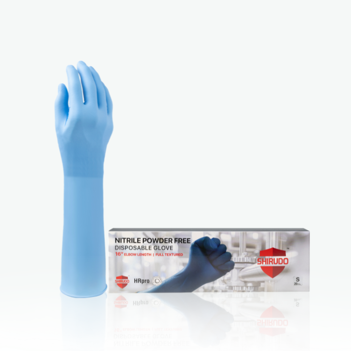 Shirudo HRpro High Risk Blue Elbow Length Nitrile Disposable Glove (16"/14.5g/20pcs)