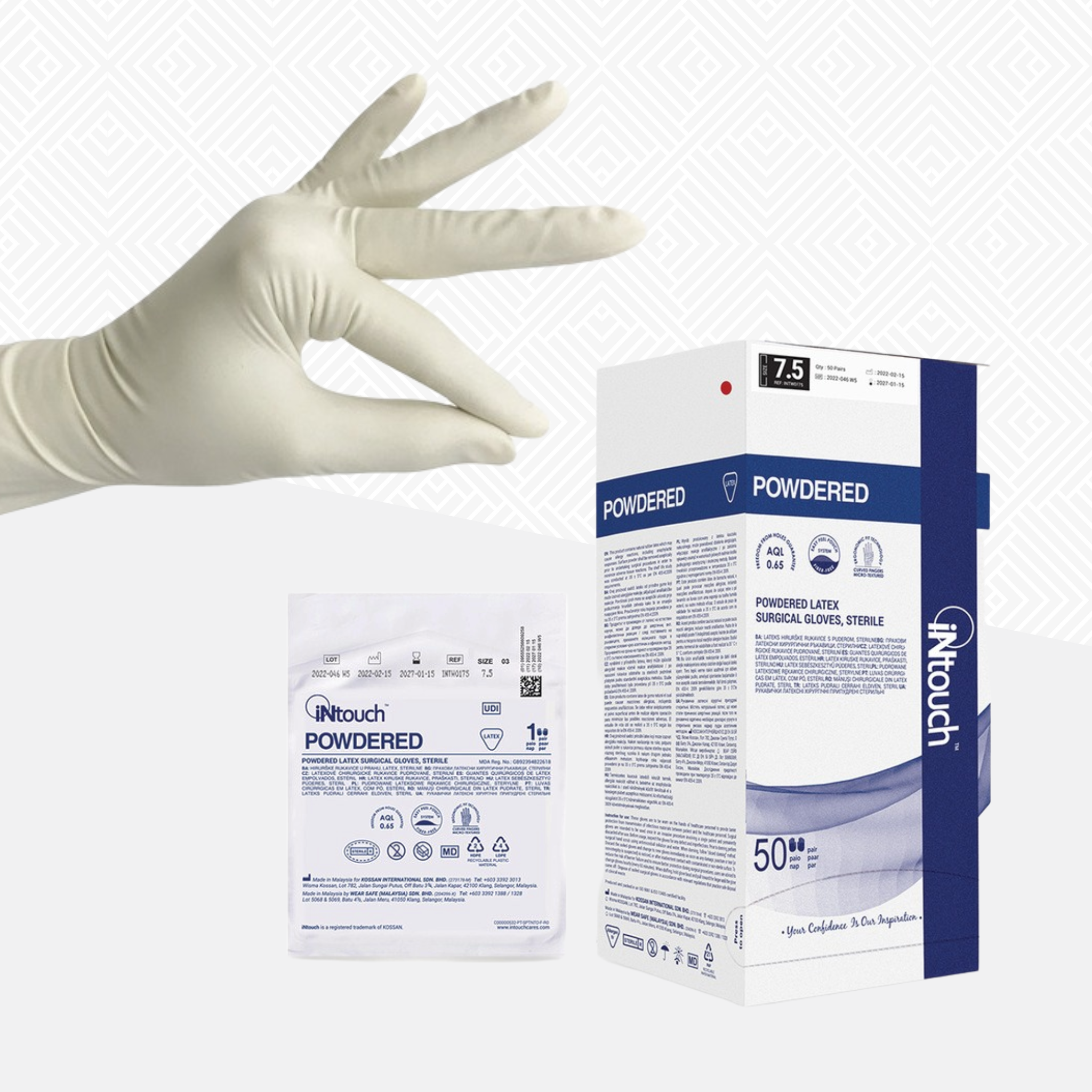 iNtouch Powdered Sterile Latex Surgical Gloves (12"/11.0g/1pair)