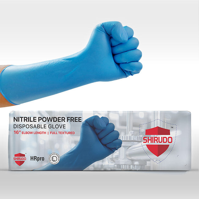 Shirudo HRpro High Risk Blue Elbow Length Nitrile Disposable Glove (16"/14.5g/20pcs)